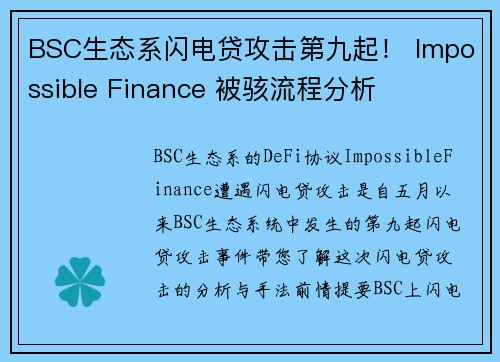BSC生态系闪电贷攻击第九起！ Impossible Finance 被骇流程分析